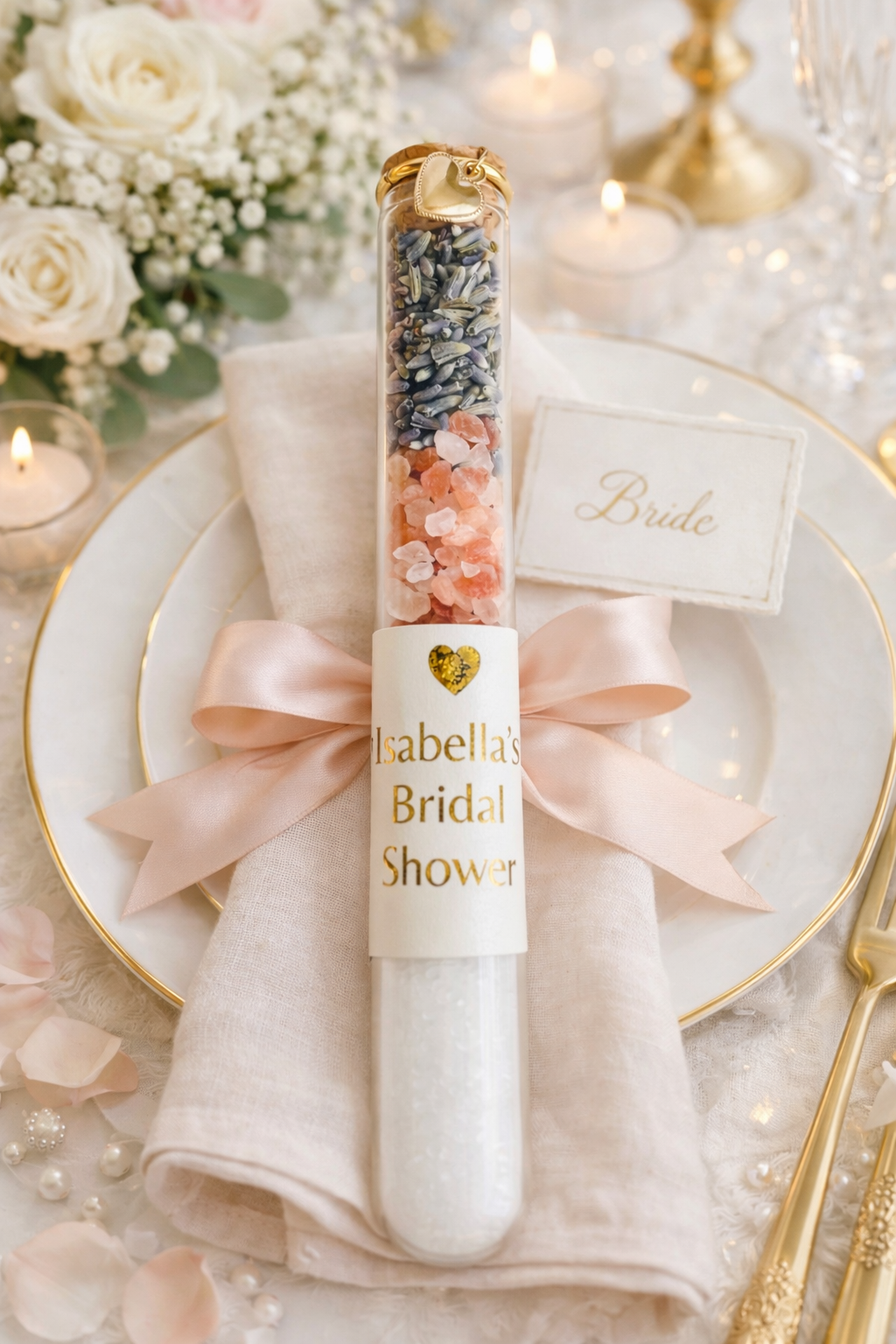 Personalized Bath Salt Tubes, Gold Label Luxury Favors, Bridal Shower, Wedding, Baby Shower Gifts