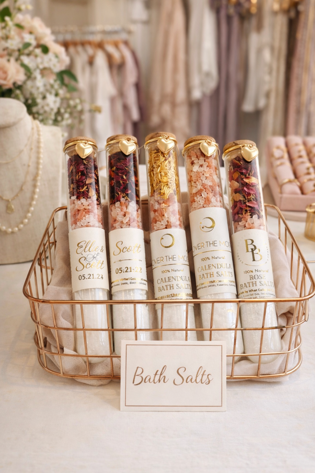 Personalized Bath Salt Tubes, Gold Label Luxury Favors, Bridal Shower, Wedding, Baby Shower Gifts