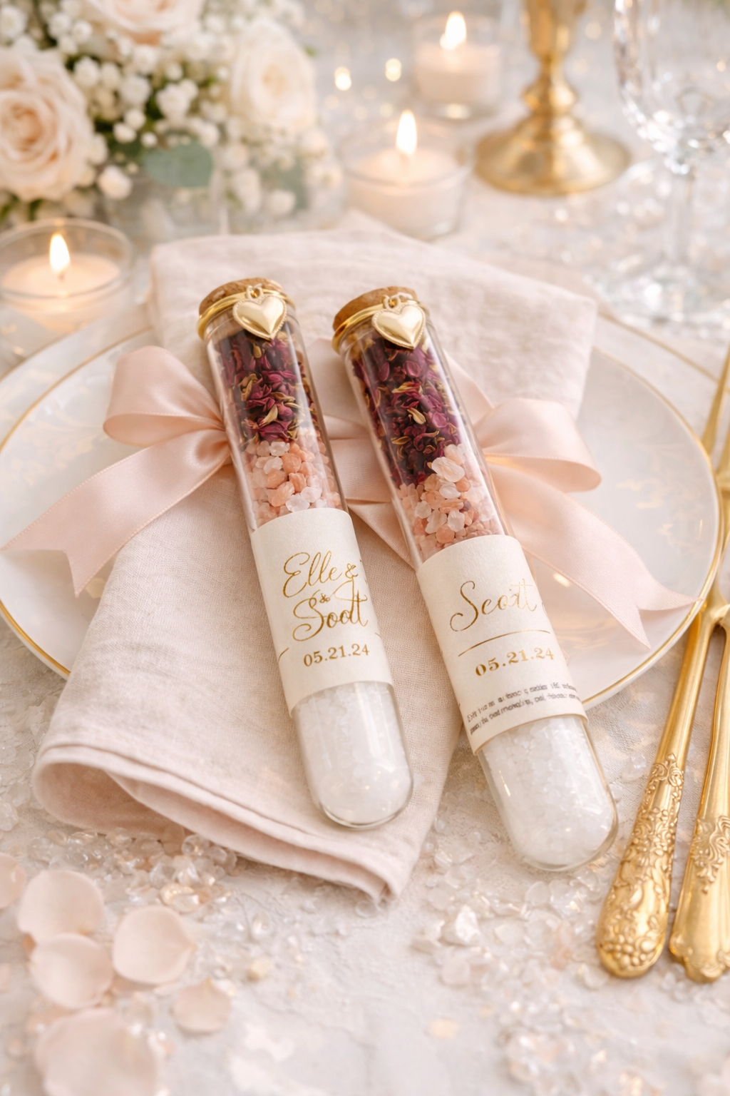 Personalized Bath Salt Tubes, Gold Label Luxury Favors, Bridal Shower, Wedding, Baby Shower Gifts