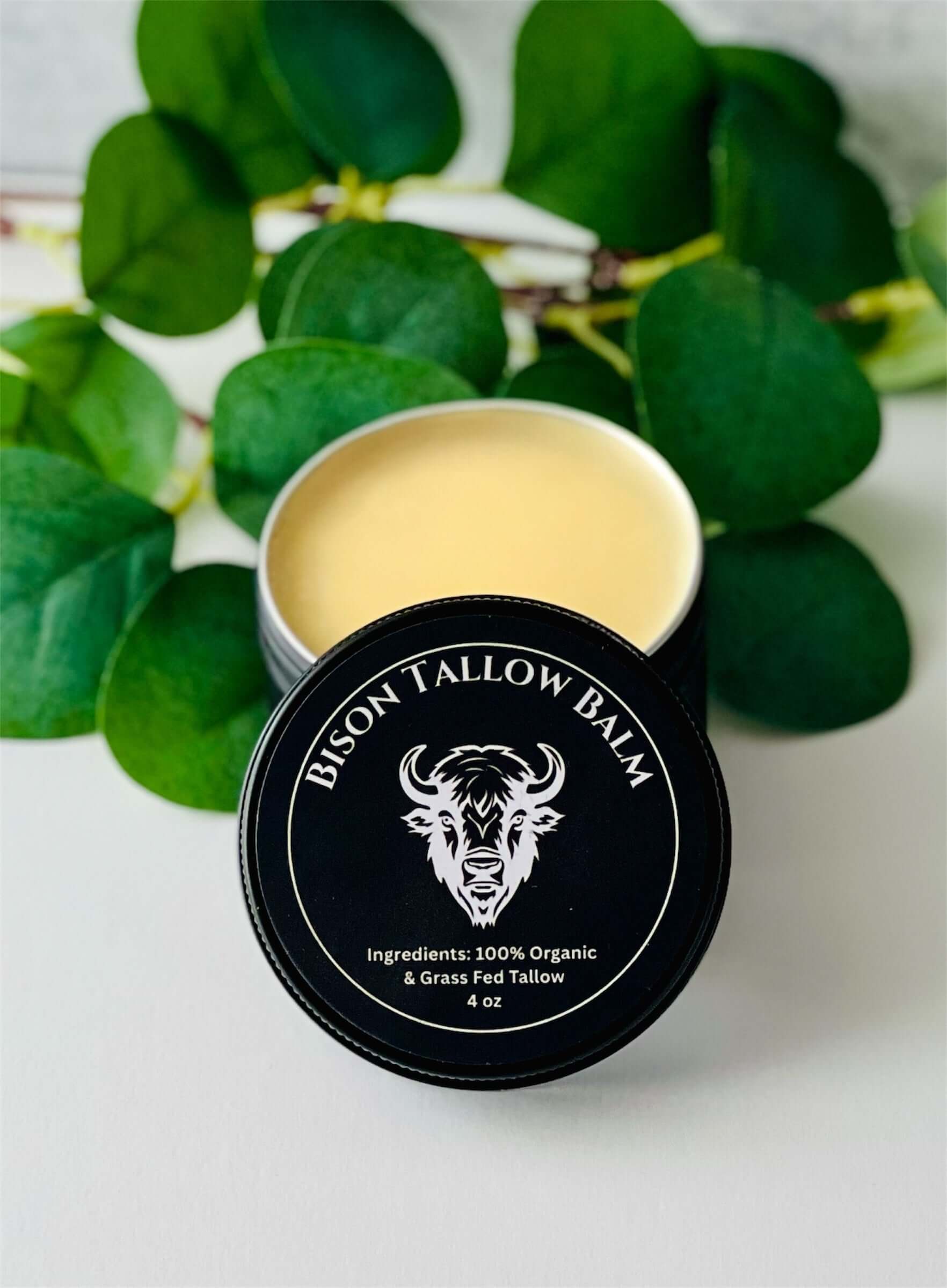 4 oz Bison Tallow Balm moisturizer with organic ingredients for healthy skin.